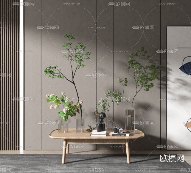 现代茶几绿植花瓶3d模型下载