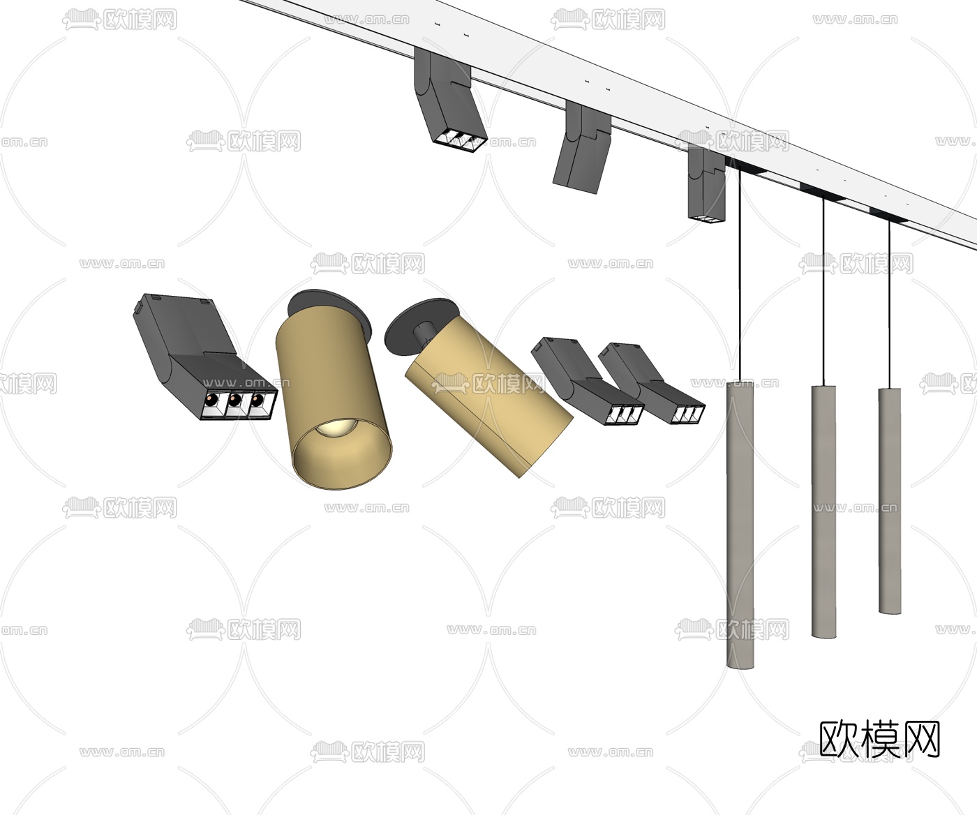北欧筒灯射灯轨道射灯su模型下载