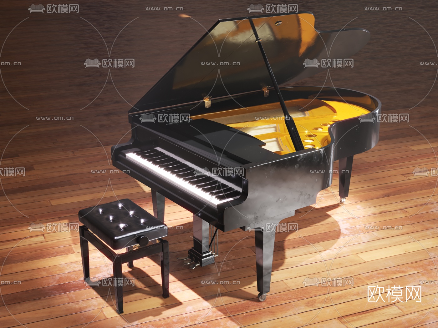 现代简约钢琴3d模型下载（渲染图1）