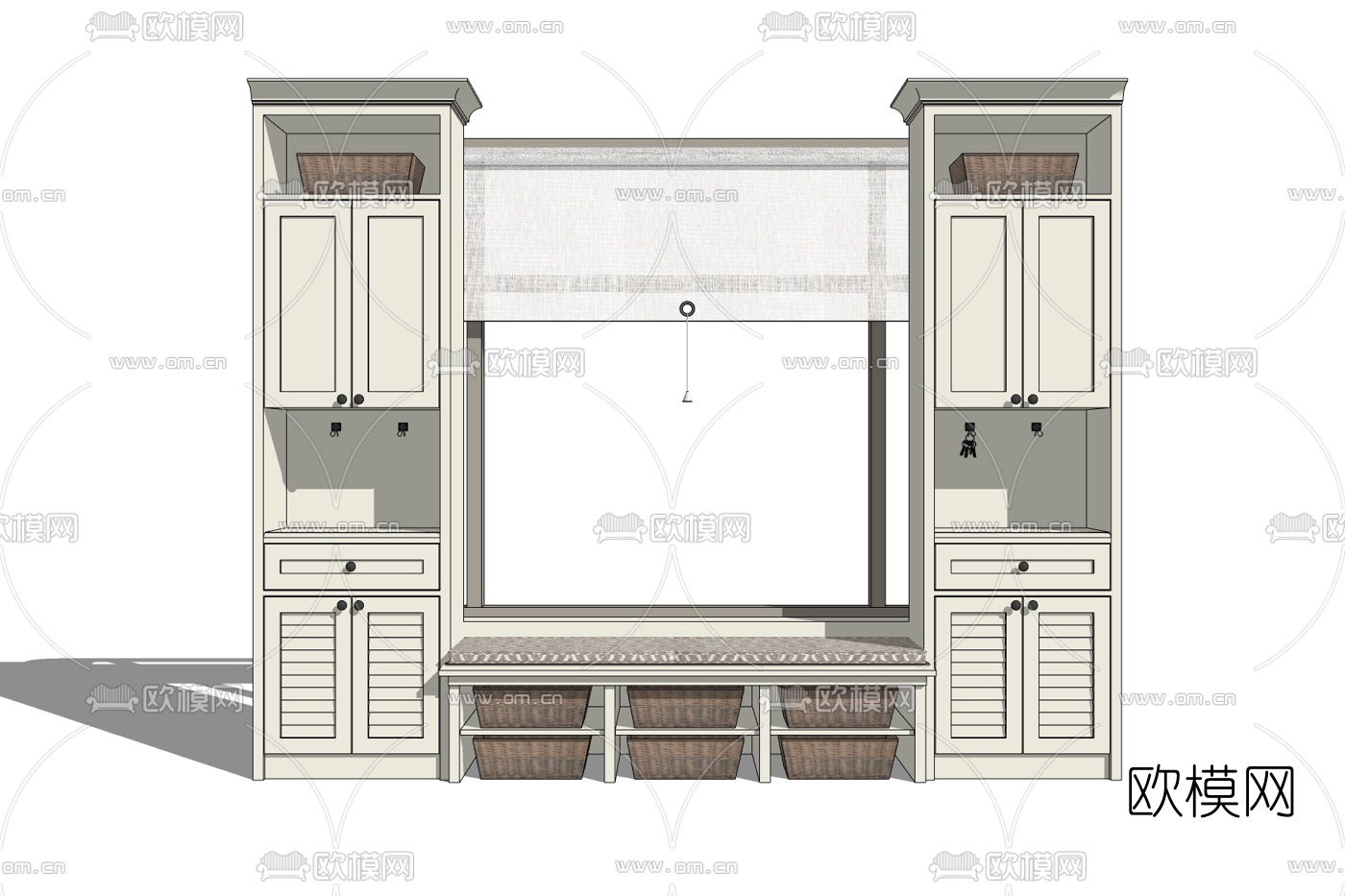 简欧玄关多功能鞋柜免费su模型下载