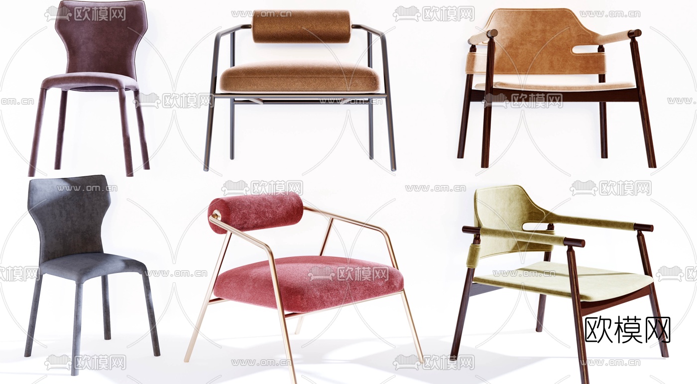 现代绒布休闲椅3d模型下载（渲染图1）