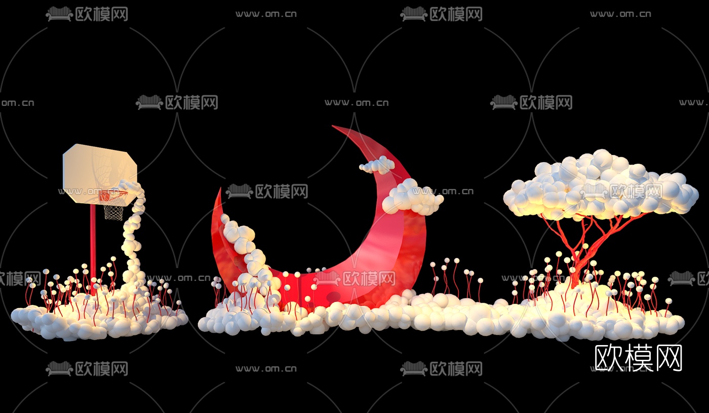 现代月亮美陈摆件3d模型