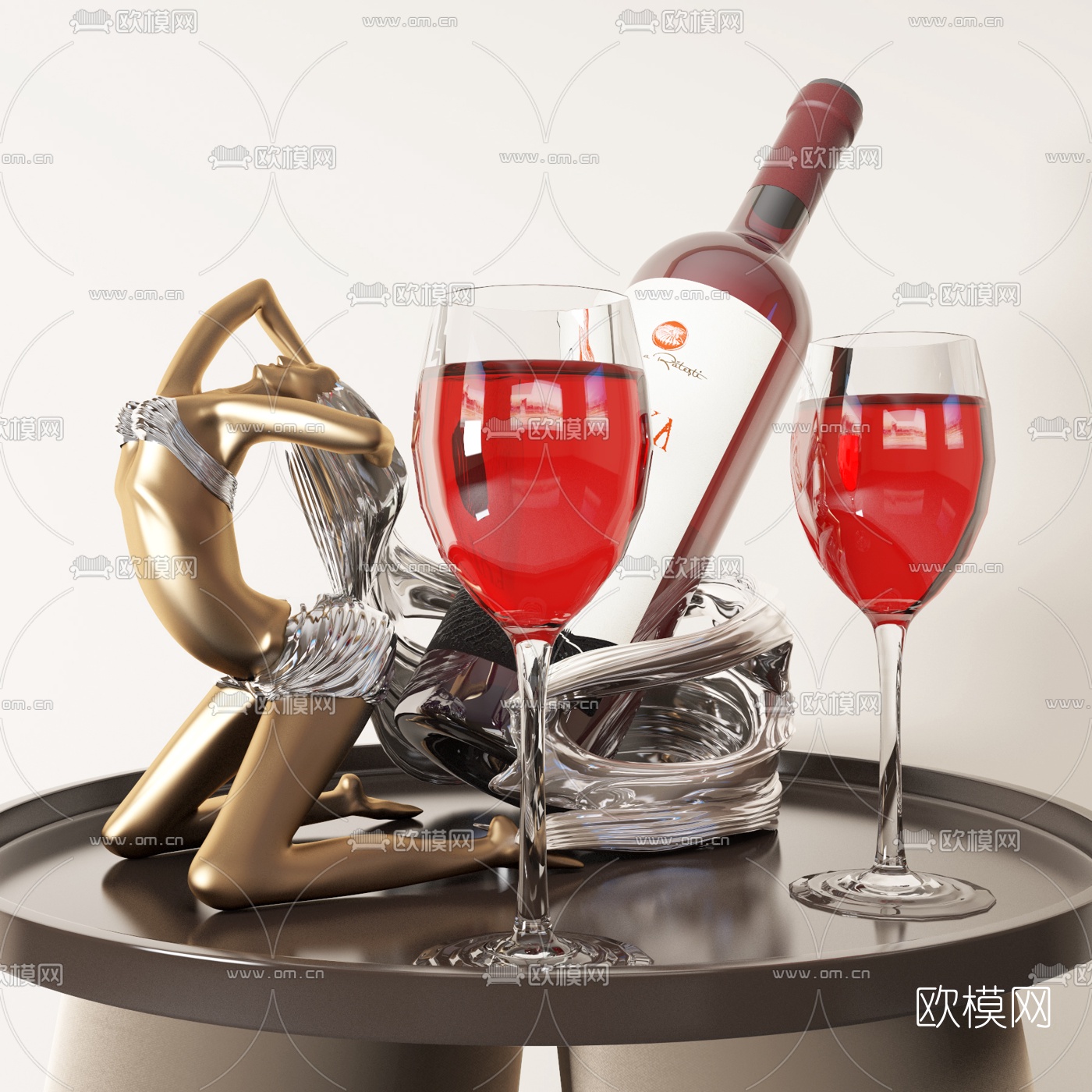 现代酒水红酒雕塑3d模型下载