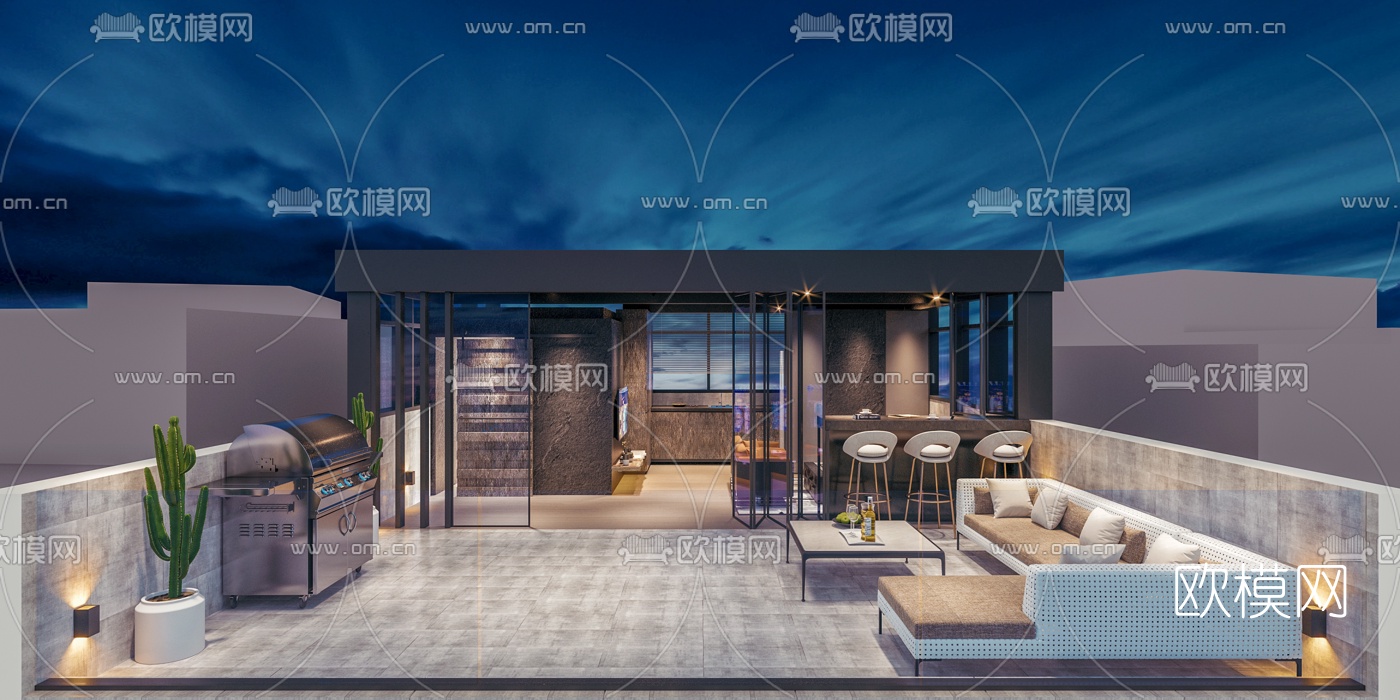工业风天台休息区3d模型