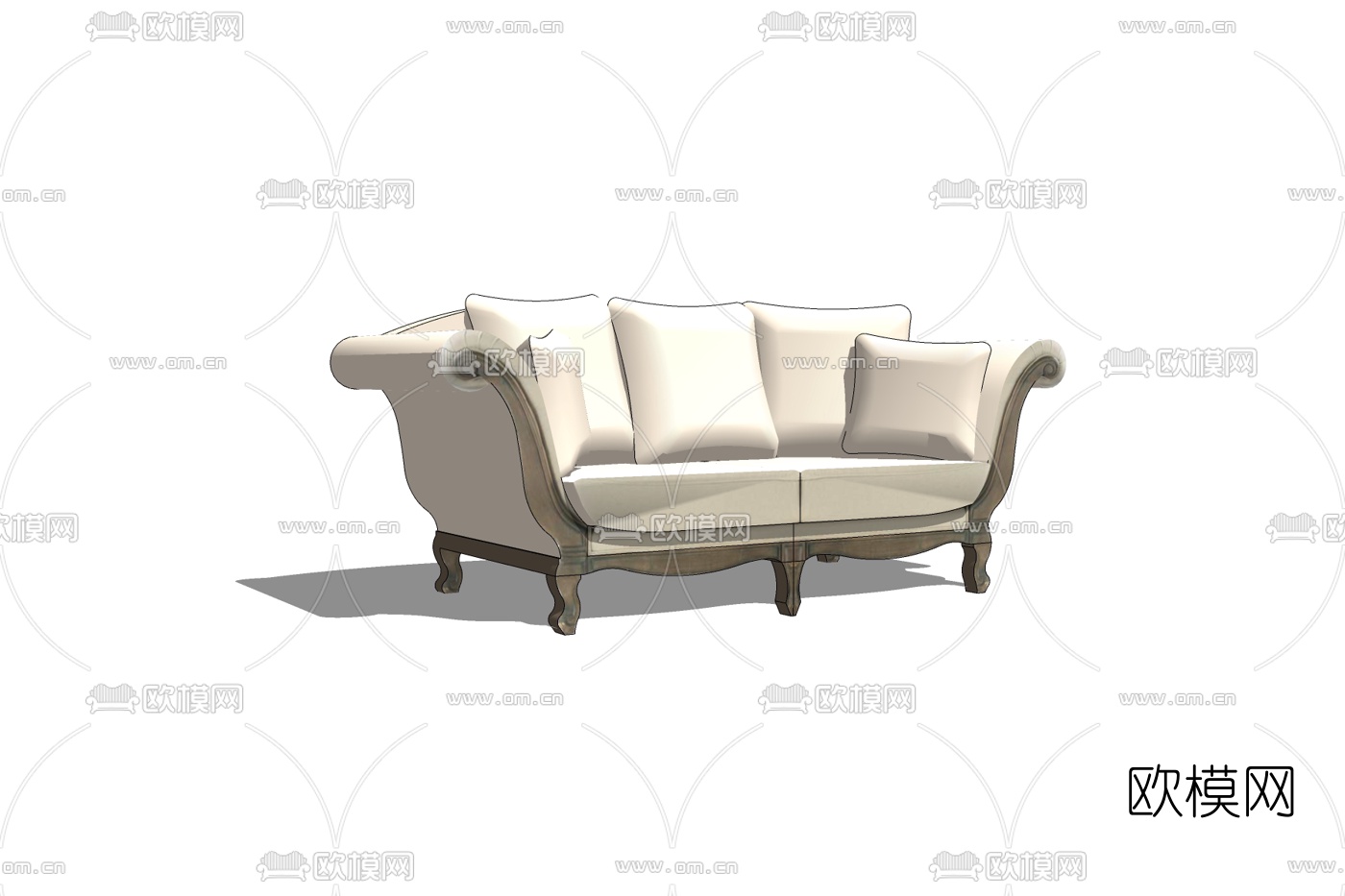 欧式布艺双人沙发免费su模型下载