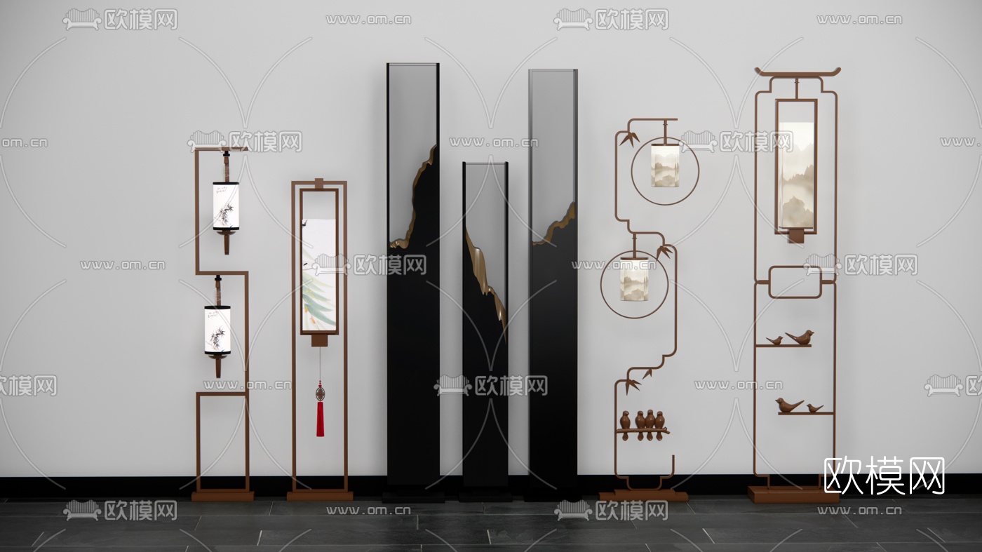 新中式轻奢落地灯su模型下载（渲染图1）