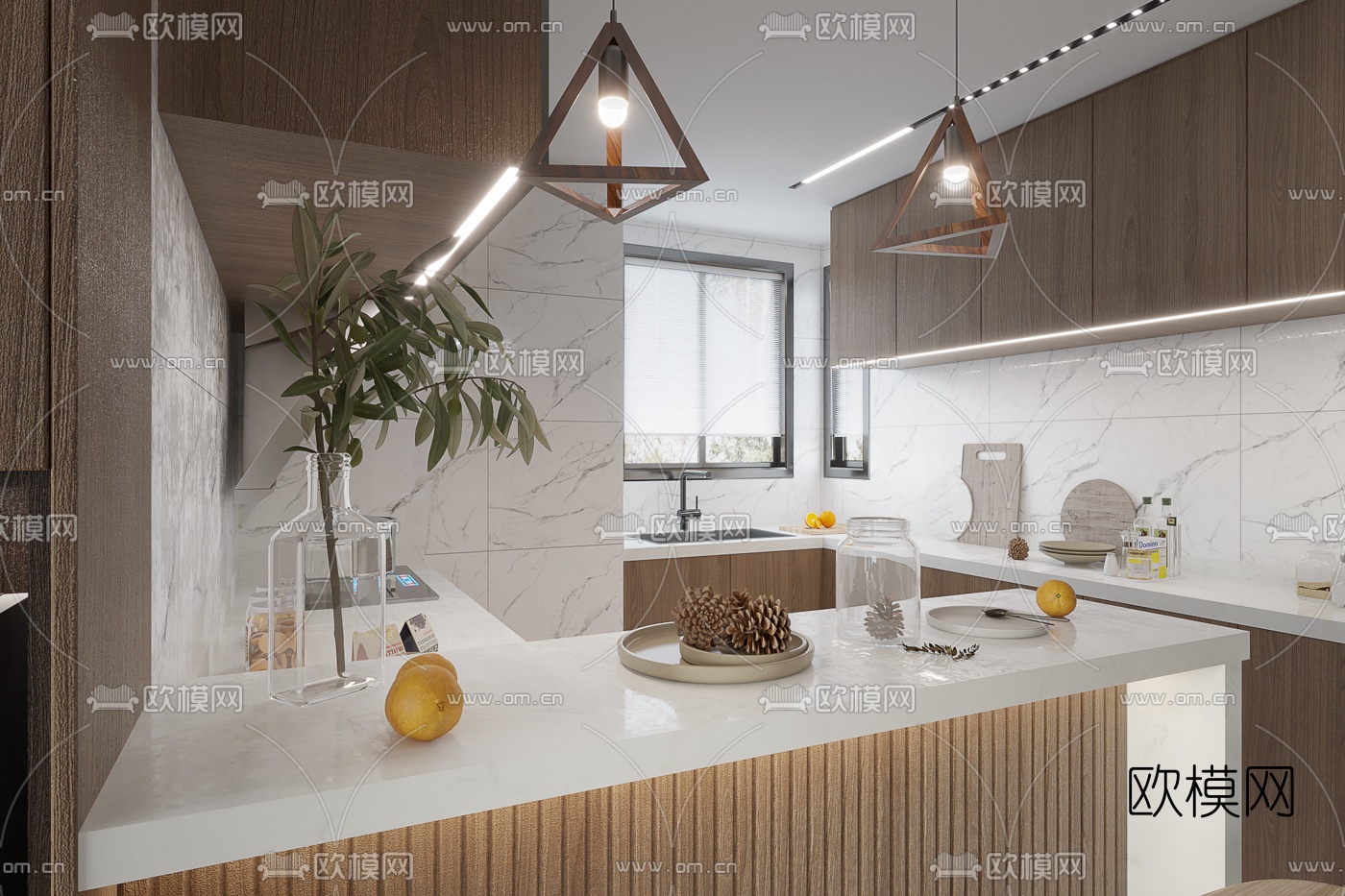 现代客厅餐厅3d模型下载（渲染图3）