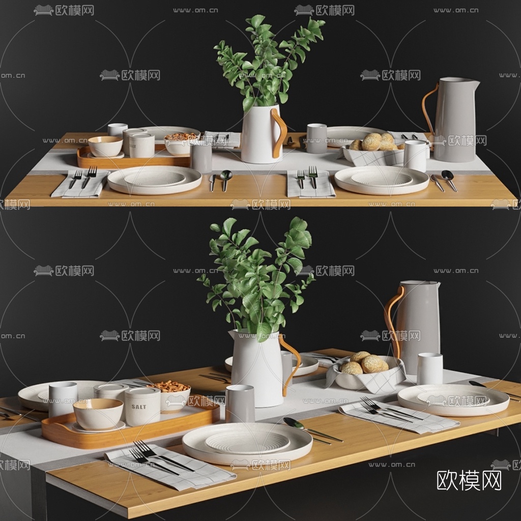 北欧刀叉杯碟餐具3d模型下载（渲染图1）