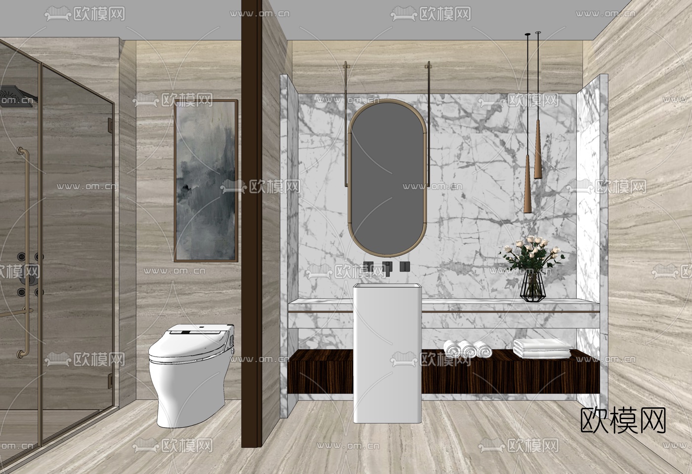 现代卫生间浴室su模型下载