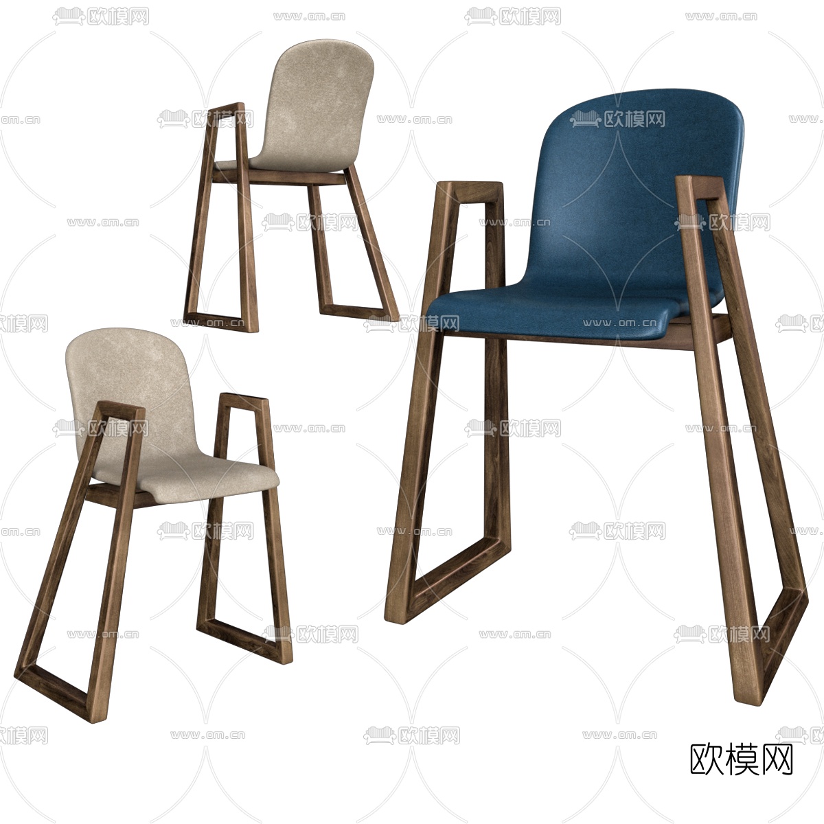 现代绒布吧台椅3d模型下载（渲染图2）