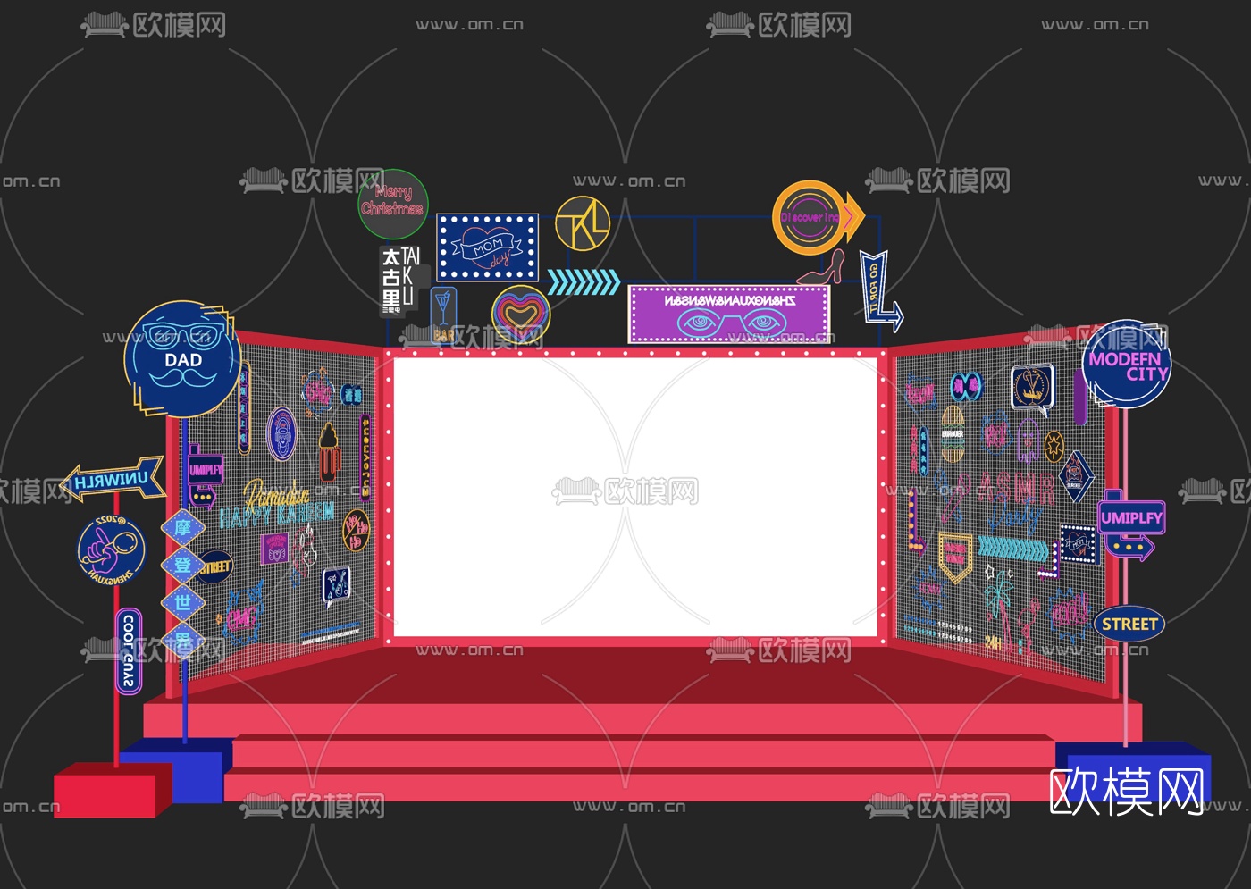 工业美陈舞台su模型下载