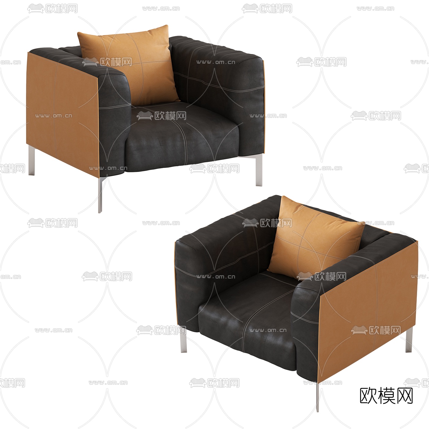 现代皮革单人沙发3d模型
