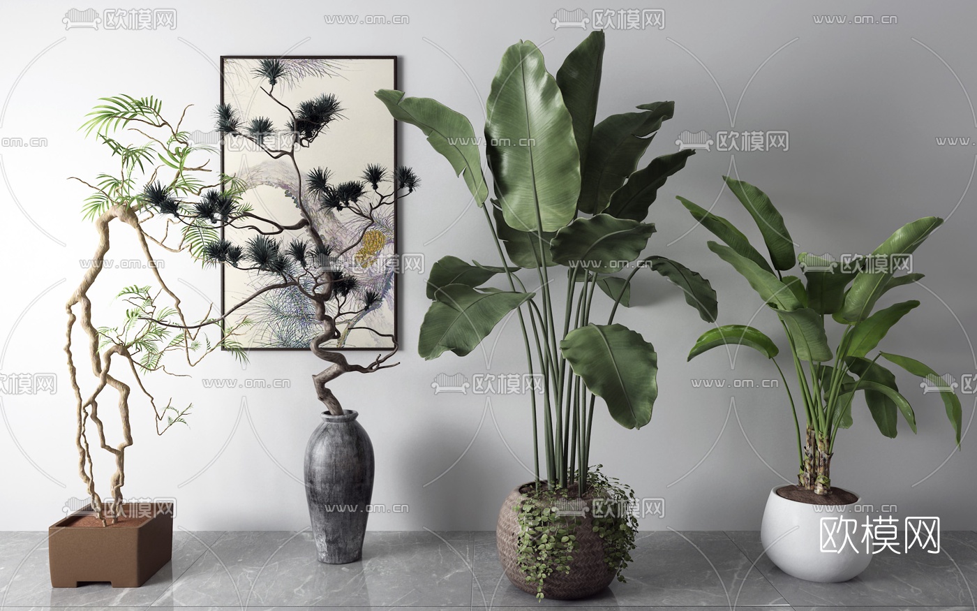 新中式松树盆景盆栽3d模型下载