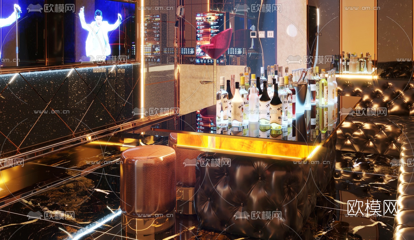 现代轻奢KTV包房3d模型下载（渲染图3）