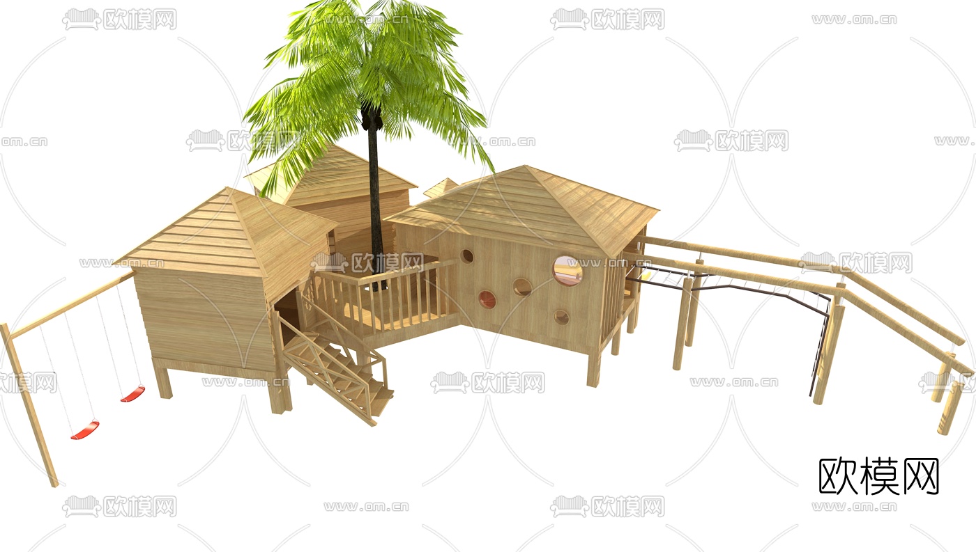 现代儿童滑梯游乐设备3d模型下载（渲染图2）