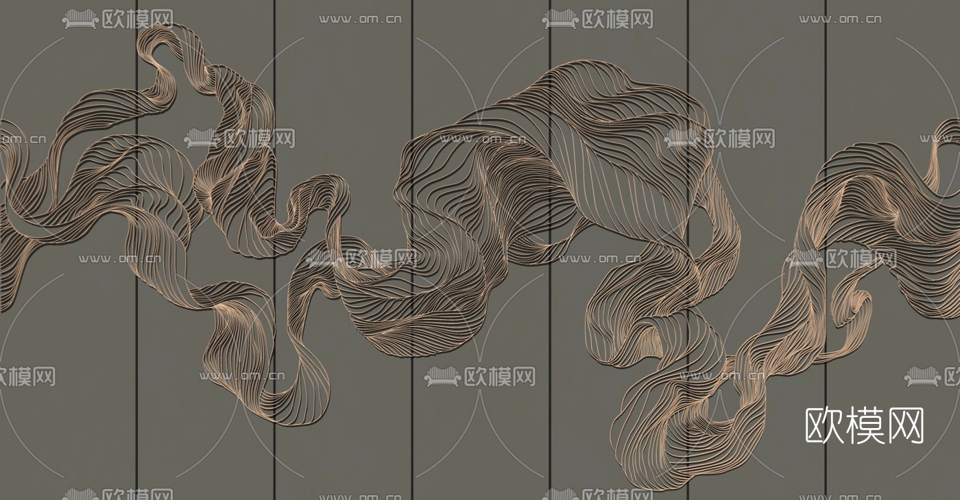 新中式金属抽象墙饰挂件su模型下载