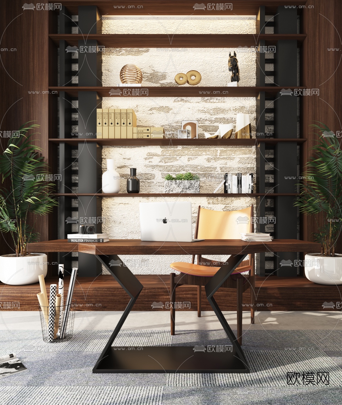 北欧简约书房su模型下载（渲染图2）