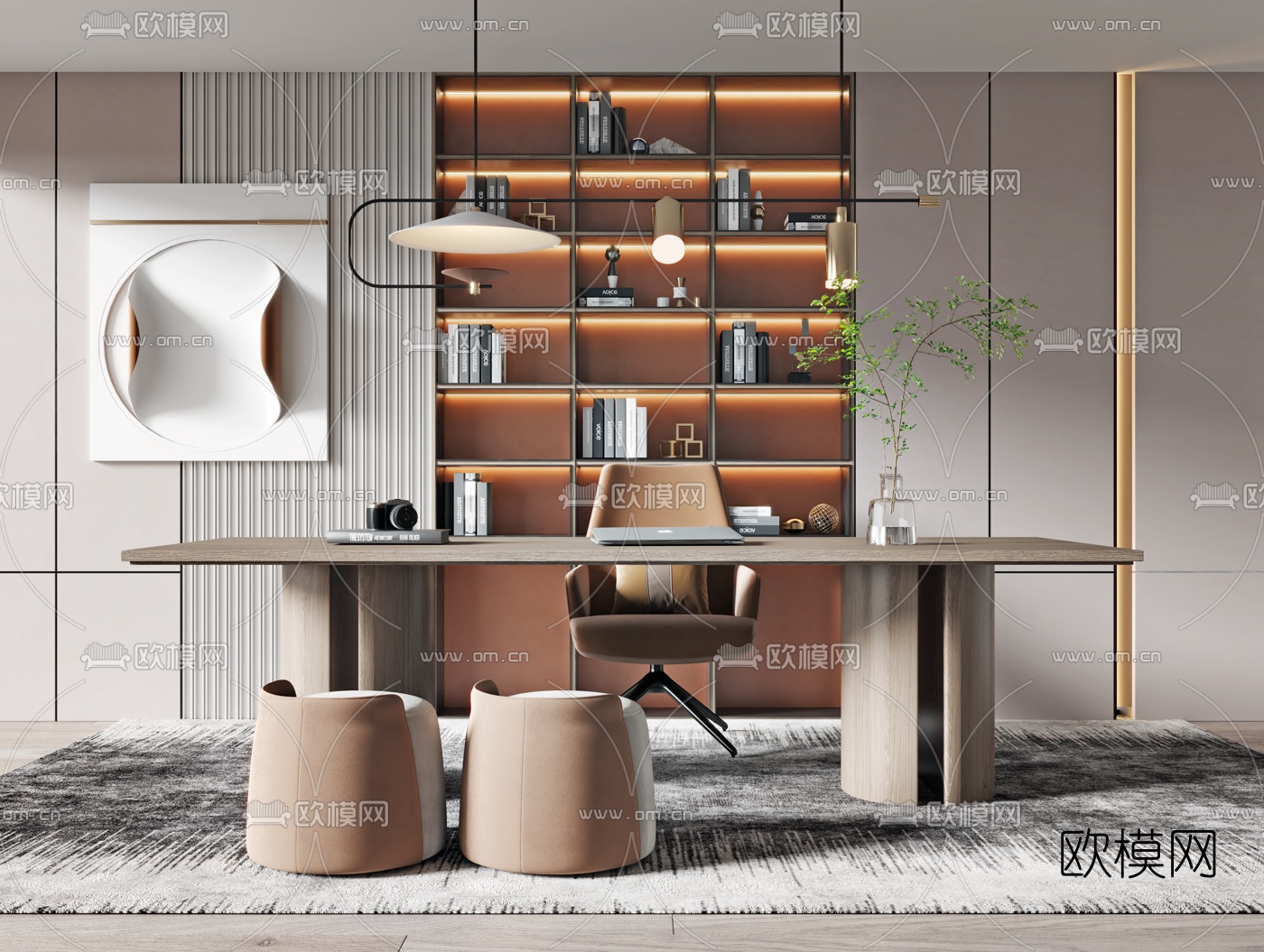 现代书桌椅3d模型下载