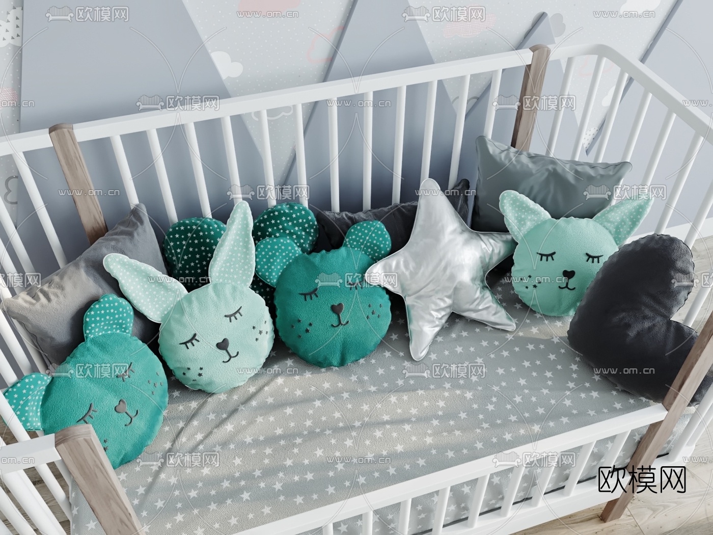 现代儿童床婴儿床3d模型下载（渲染图6）