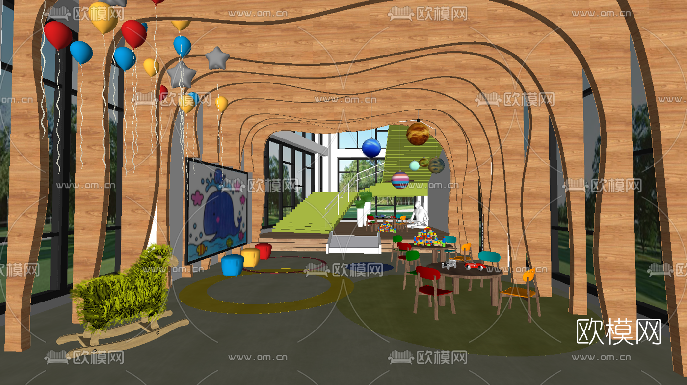 现代幼儿园早教中心su模型