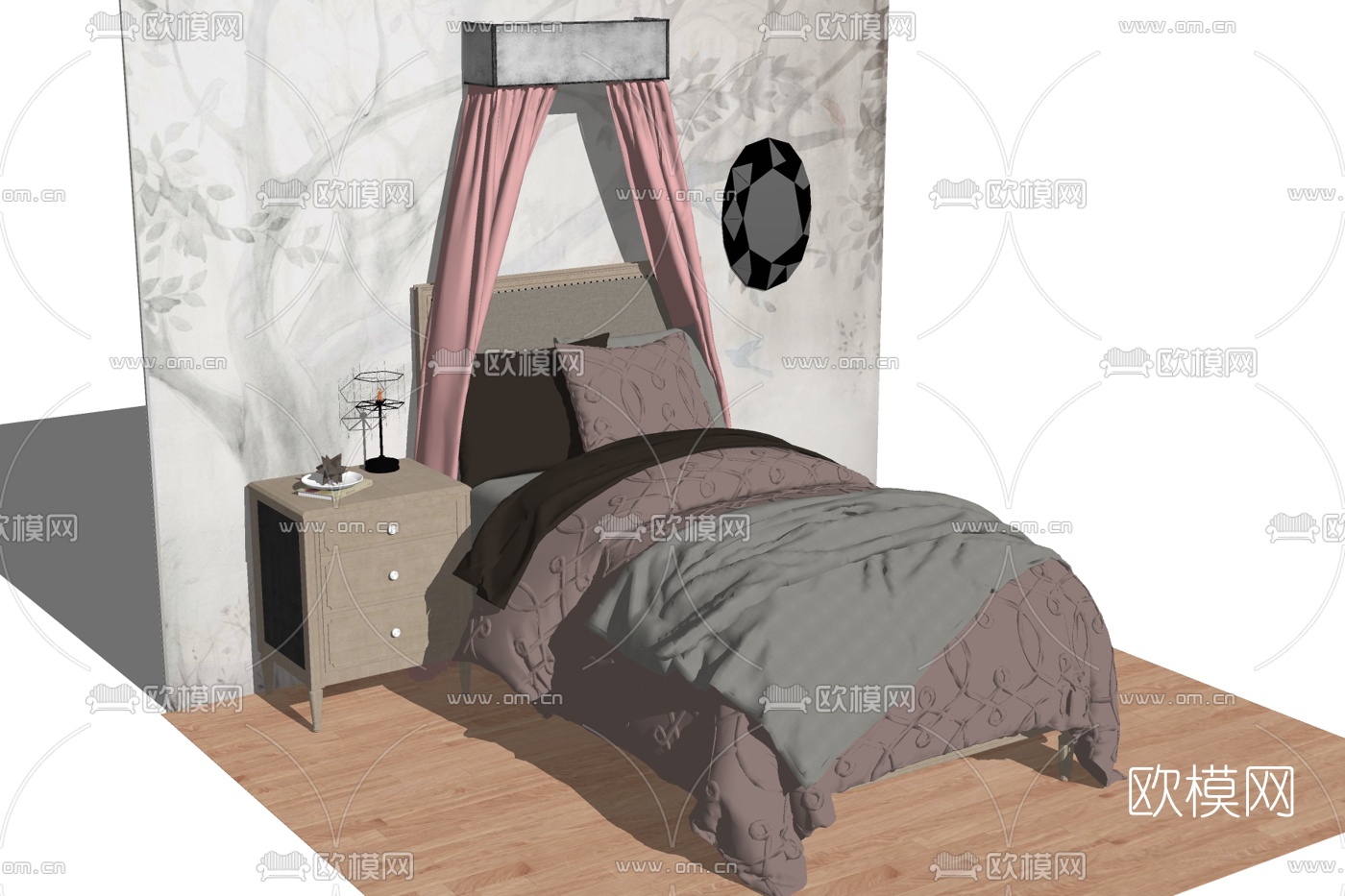现代布艺单人床su模型下载