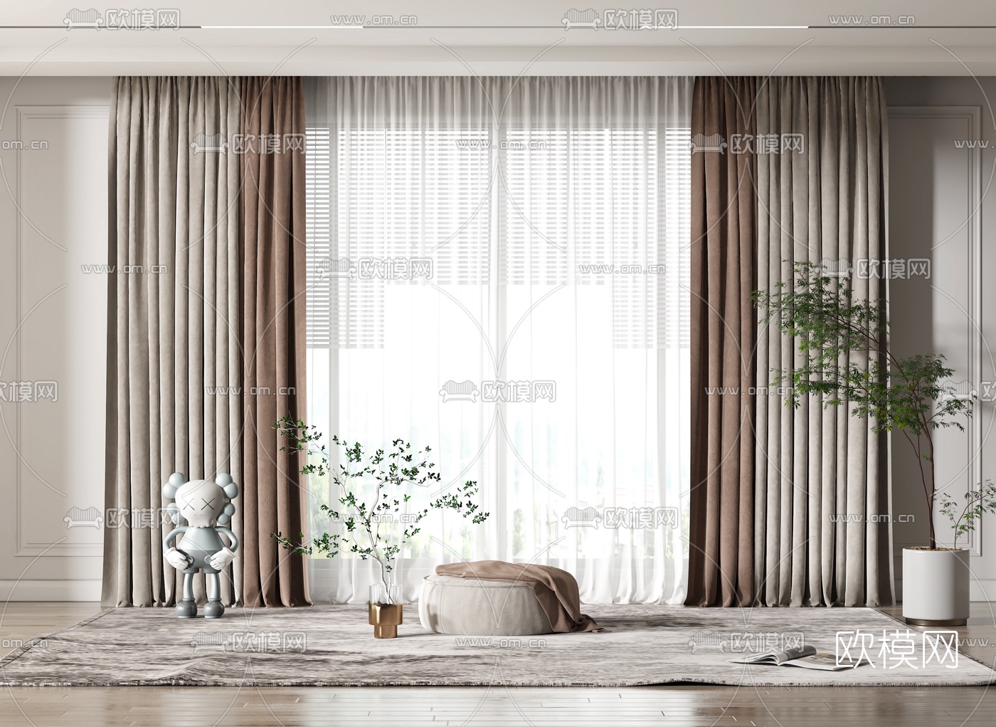 现代布艺窗帘3d模型下载