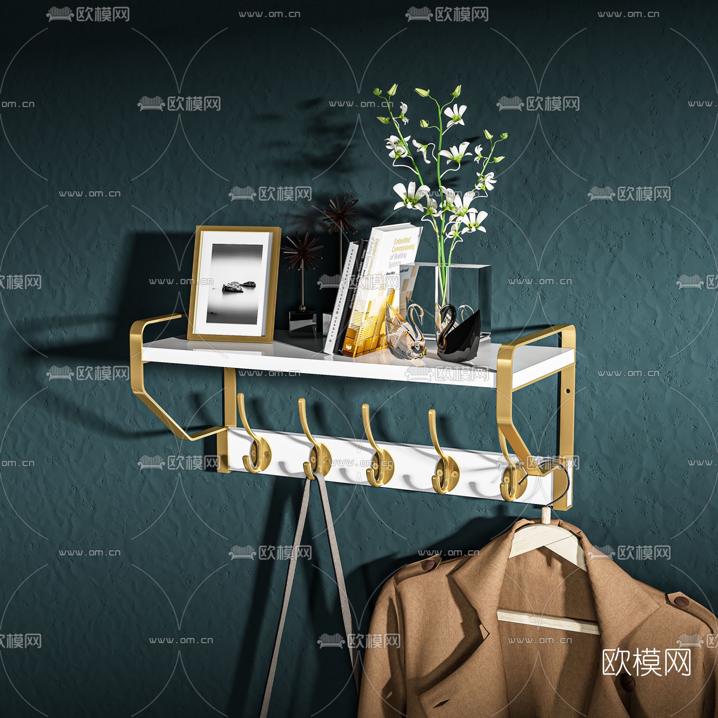 现代轻奢壁挂式衣帽架3d模型下载（渲染图2）