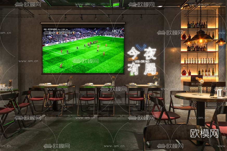 工业风烧烤店3d模型下载(渲染图3)