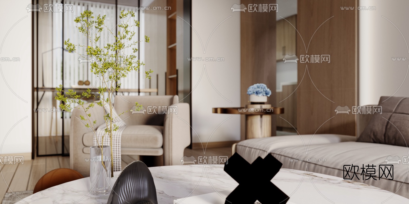 北欧客厅餐厅3d模型下载（渲染图2）