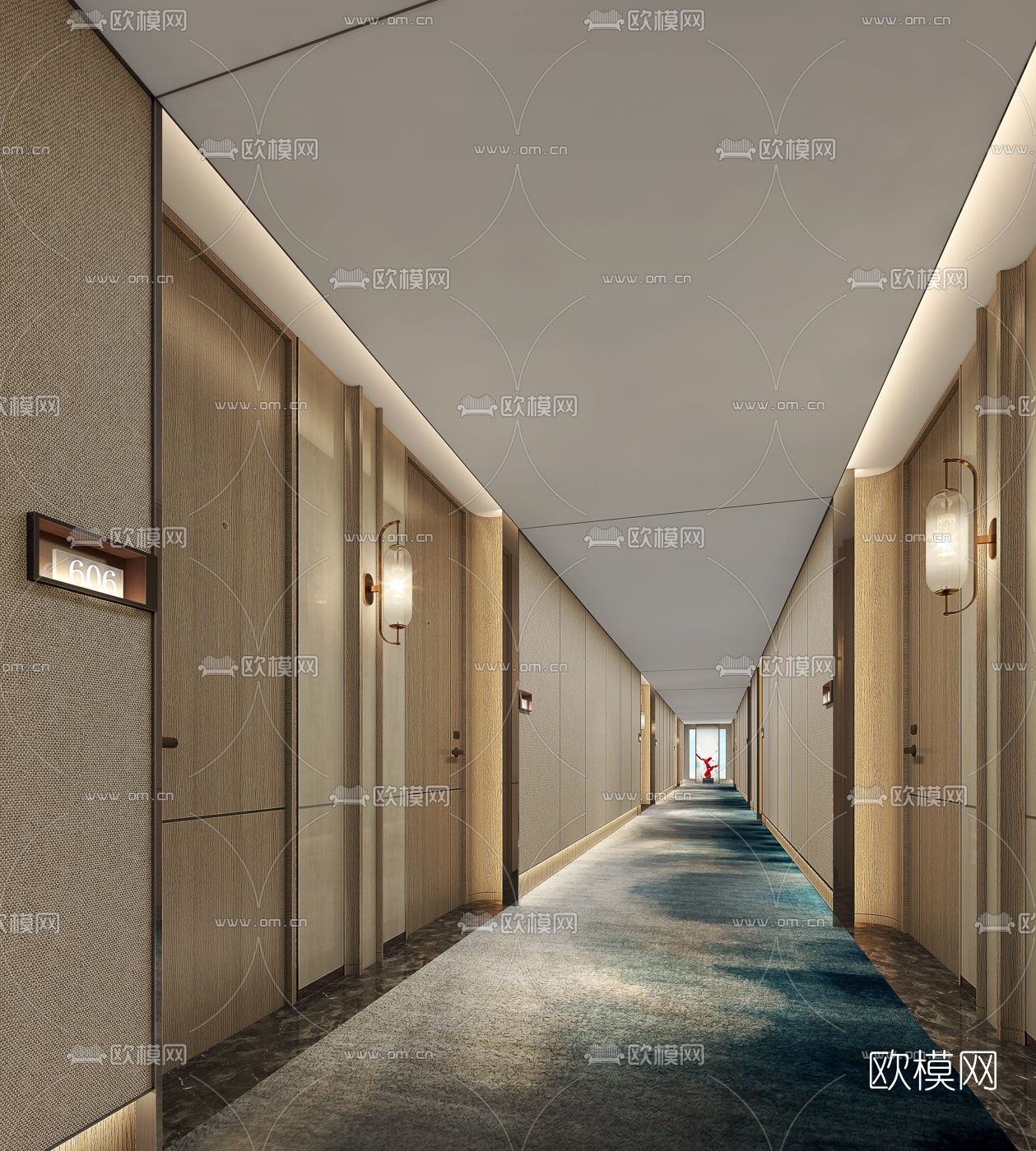 现代酒店客房过道3d模型下载