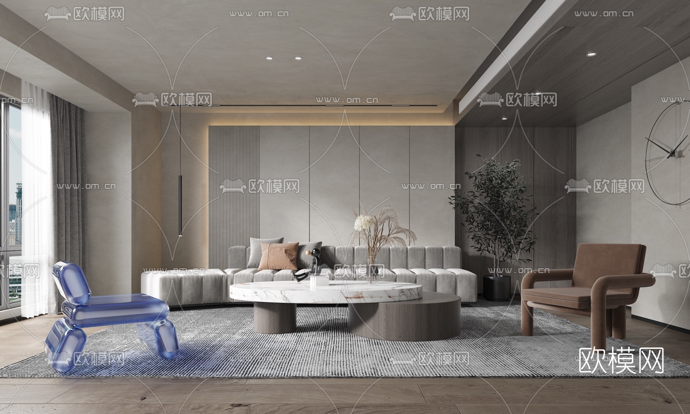 现代布艺拐角沙发组合3d模型