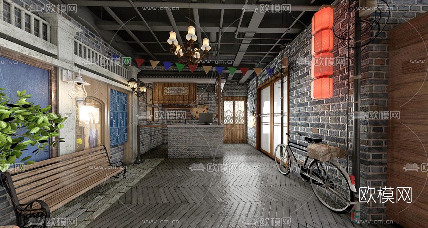 新中式主题餐厅vr全景3d模型
