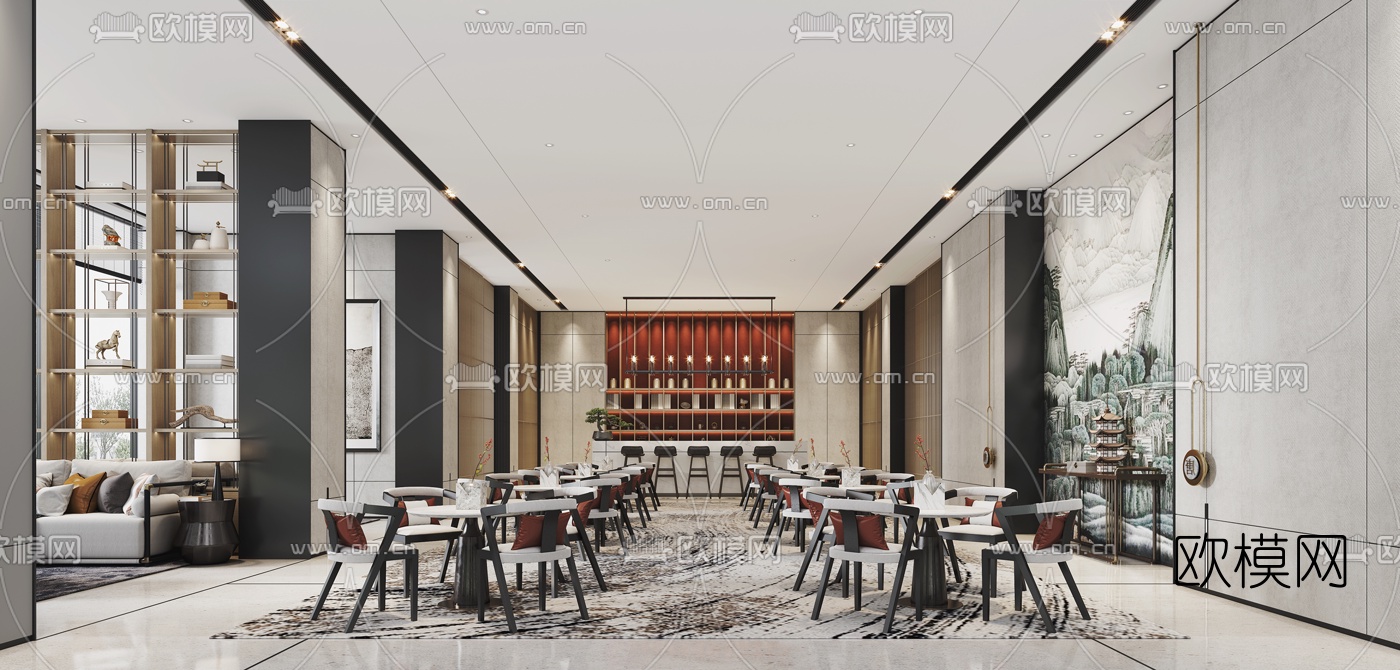 新中式售楼处洽谈区3d模型下载