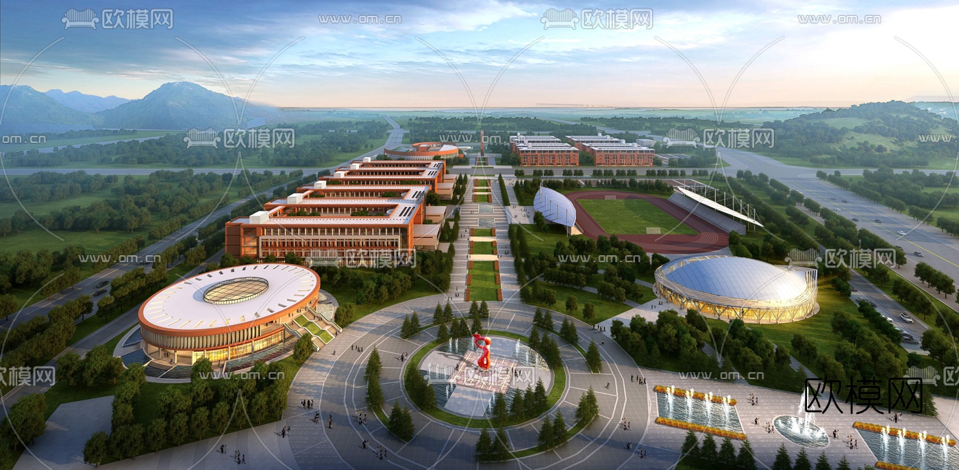 现代学校鸟瞰3d模型