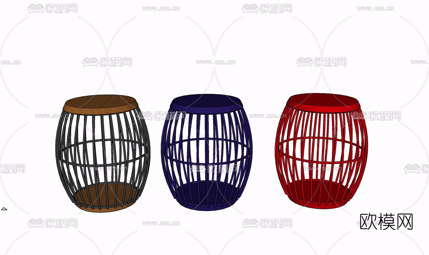 现代实木凳子免费su模型下载