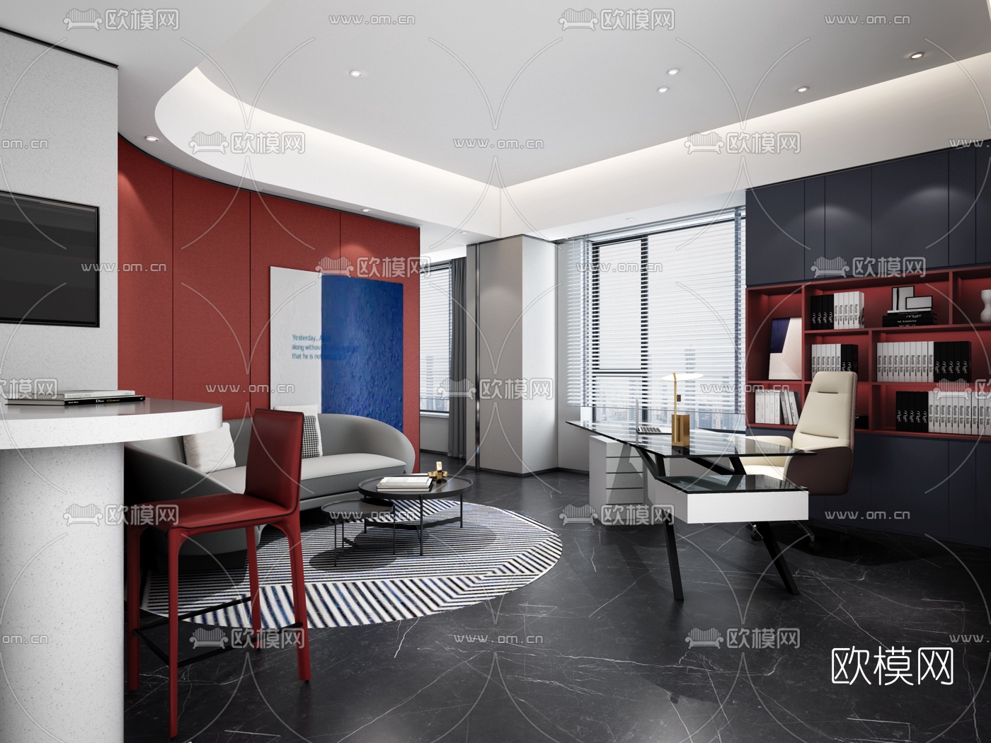 现代公寓客厅卧室3d模型下载（渲染图1）