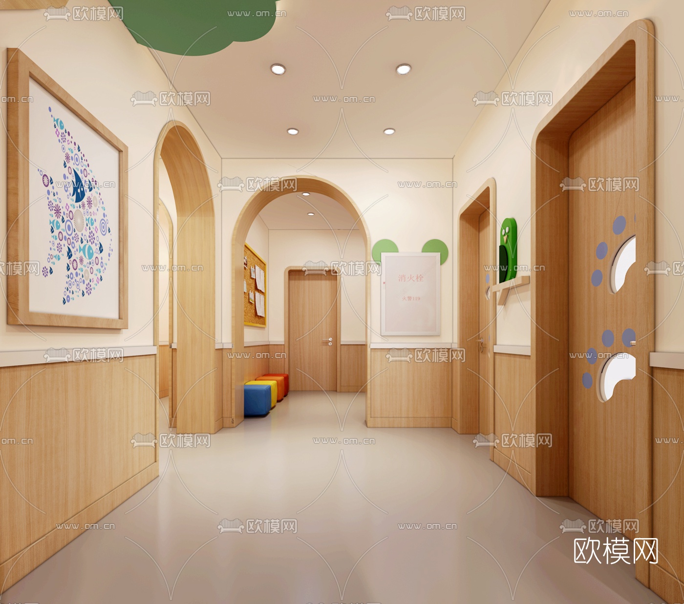 现代幼儿园前台大堂3d模型