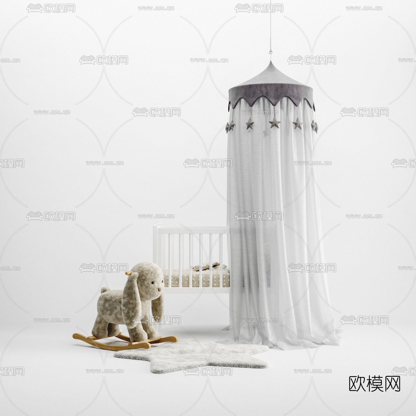 北欧流苏蚊帐儿童床3d模型