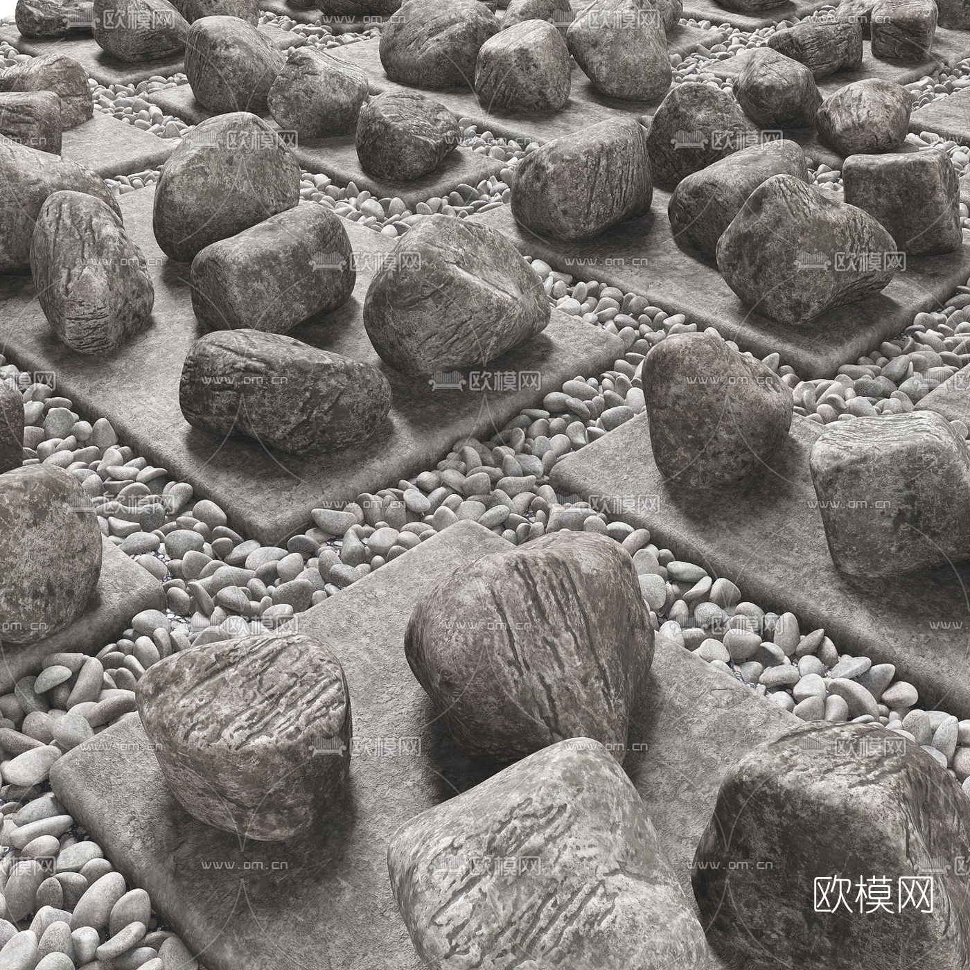 现代石头石块鹅卵石3d模型下载（渲染图3）