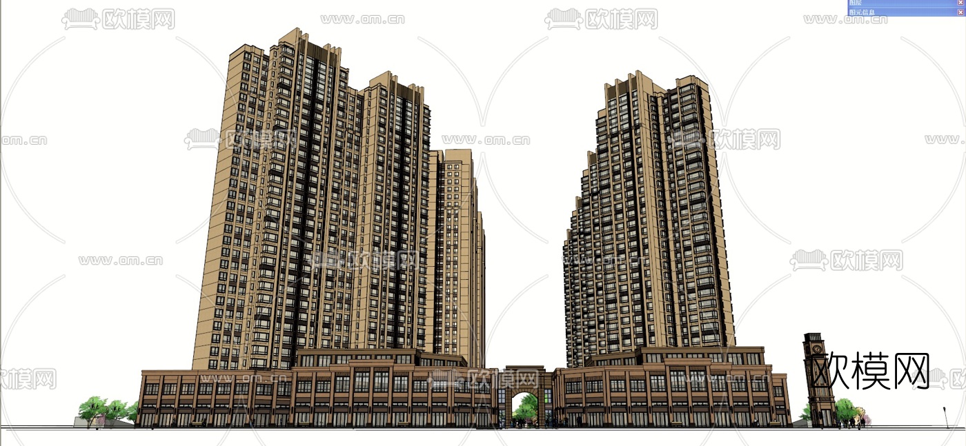 新古典高层住宅外观su模型下载（渲染图2）
