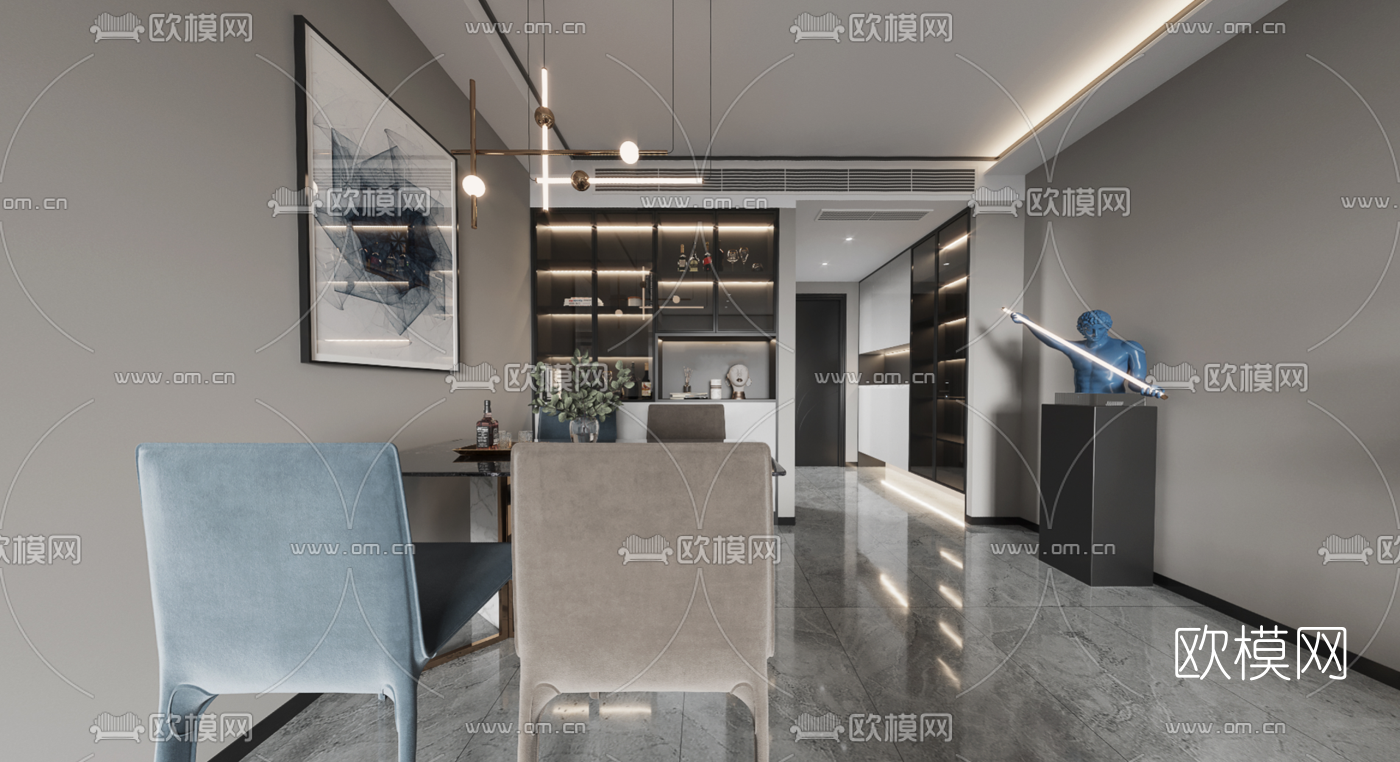 现代高级灰客餐厅vr全景3d模型