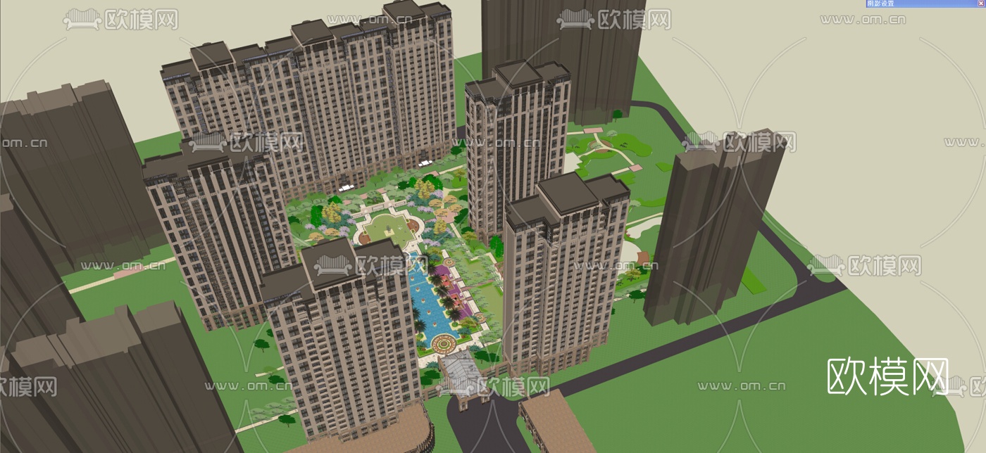 新中式高层住宅外观su模型下载（渲染图3）