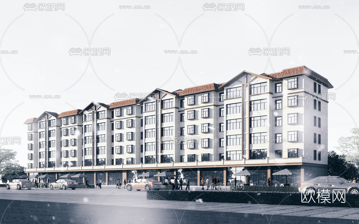 现代商住楼外观3d模型