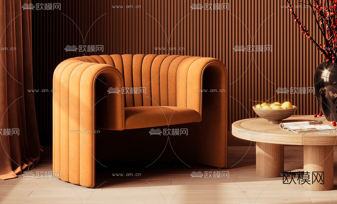 现代布艺休闲椅茶几3d模型