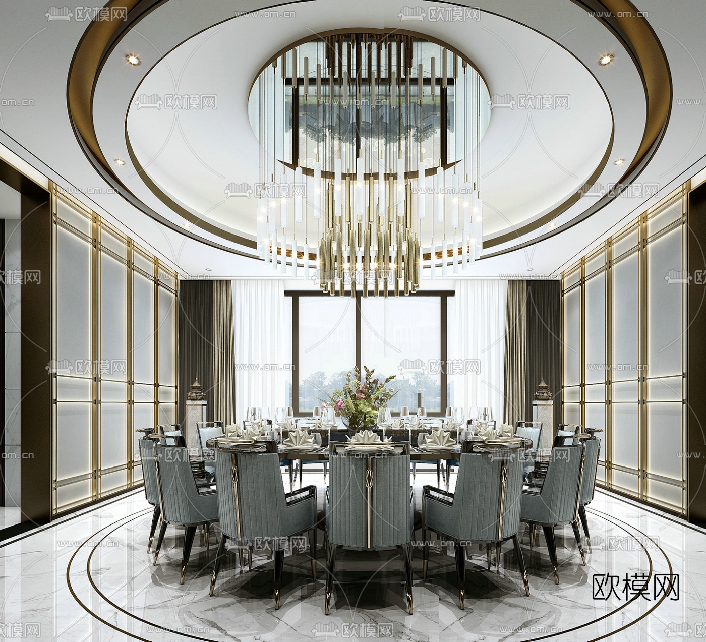 新中式轻奢餐厅免费3d模型下载