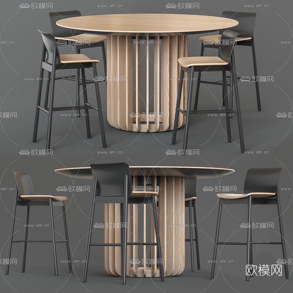 北欧圆形餐桌椅3d模型下载（渲染图1）
