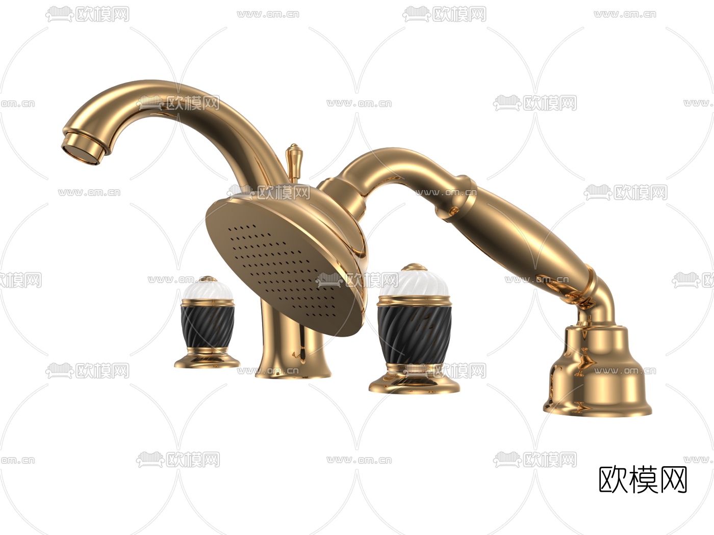 简欧铜制龙头花洒3d模型下载（渲染图1）
