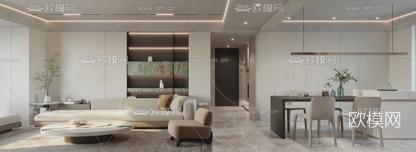 现代客厅餐厅3d模型