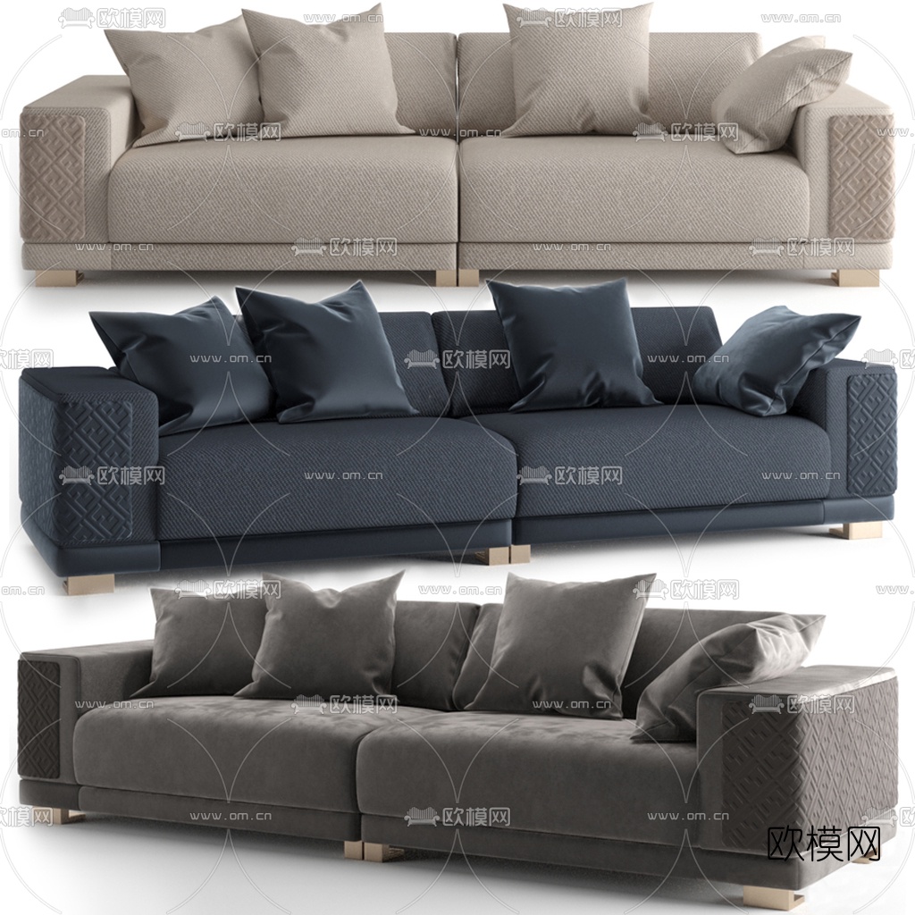 Fendi 现代布艺双人沙发3d模型-免费3dmax模型库-欧模网