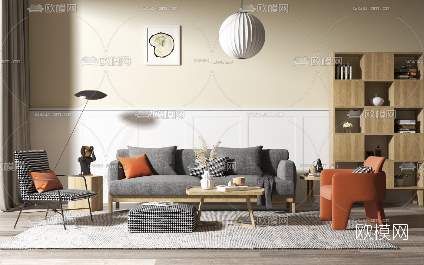 北欧布艺沙发组合3d模型下载